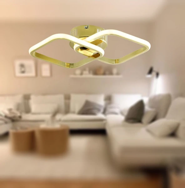 TT405-2-SR TT Aydınlatma Sarı Kaplama 2 li Kare Led Avize