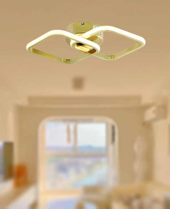 TT Aydınlatma TT405-2-SR  Sarı Kaplama 2 li Kare Led Avize - Resim 2