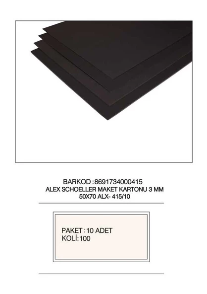 Alex Schoeller Maket Kartonu ( Fotoblok ) 3 MM 50x70 Siyah (10 Lu Paket) ALx-415-10