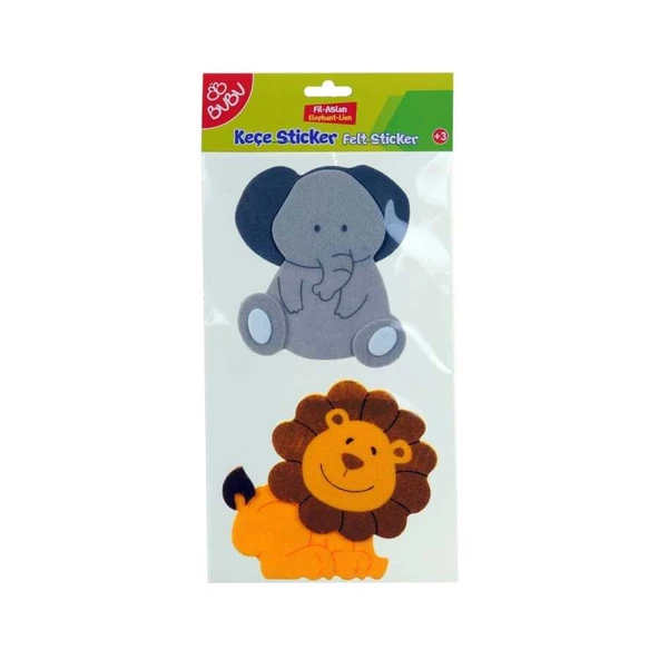 Bu-Bu Sticker 3D Keçe Hayvanlar (Fil-Aslan) BUBU-STS011