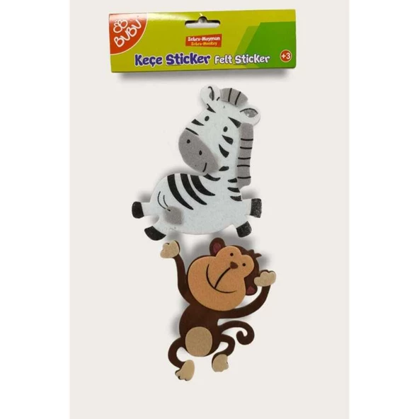 Bu-Bu Sticker 3D Keçe Hayvanlar (Zebra-Maymun) BUBU-STS011