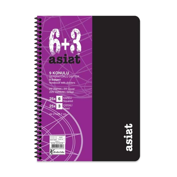 Keskin Color A4 6+3x25=225 Yaprak Ayraçlı Plastik Kapak Asist Defter