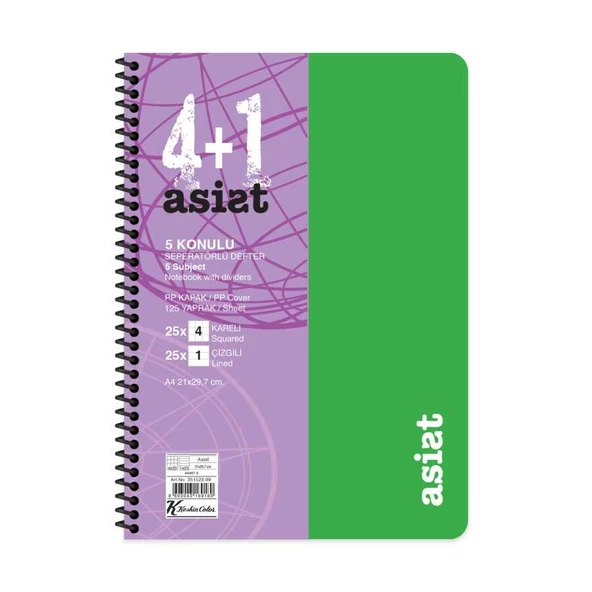 Keskin Color Defter A4 4+1 125 Yaprak Ayraçlı Plastik Kapak Asist