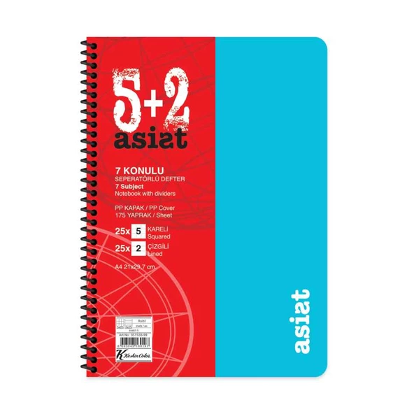 Keskin Color A4 5+2x25=175 Yaprak Ayraçlı Plastik Kapak Asist Defter