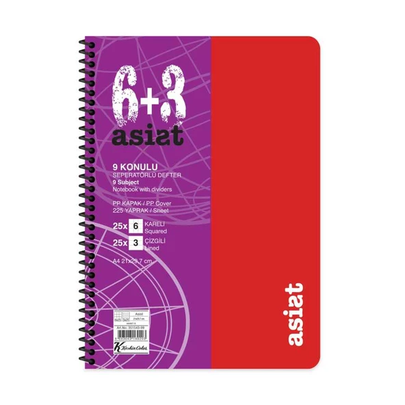Keskin Color A4 6+3x25=225 Yaprak Ayraçlı Plastik Kapak Asist Defter - 3