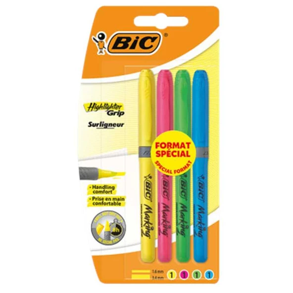 Bic Marking Highlighter Fosforlu Kalem Grip Neon Renkler 4 lü