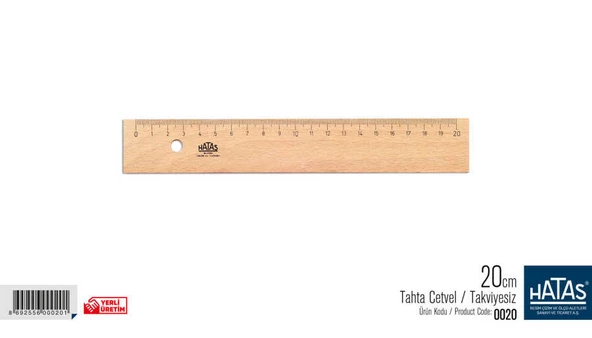 Hatas Tahta Cetvel Takviyesiz 20 Cm
