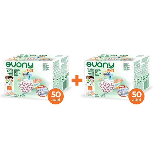 EVONY ELASTİK KULAKLI ÇOCUK KIDS MASKE 100 Adet - 2