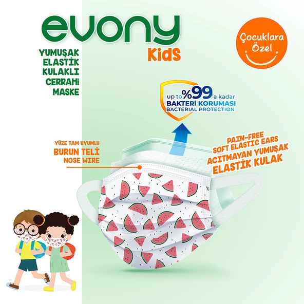 EVONY ELASTİK KULAKLI ÇOCUK KIDS MASKE 160 Adet