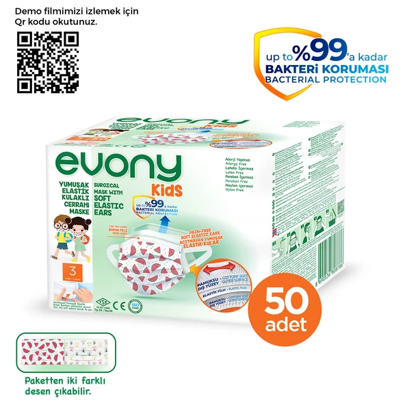 EVONY ELASTİK KULAKLI ÇOCUK KIDS MASKE 100 Adet - 5