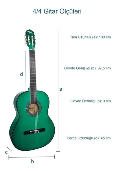 Midex CG-270GR Yeşil Renk Klasik Gitar 4/4 Yetişkin Boy Sap Ayarlı Full Set - Resim 3