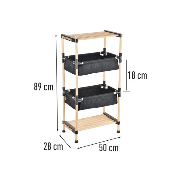 Kosova SEO-5002 Ahşap 2 Katlı  Kumaş Sepetli Raf (89*50*28)