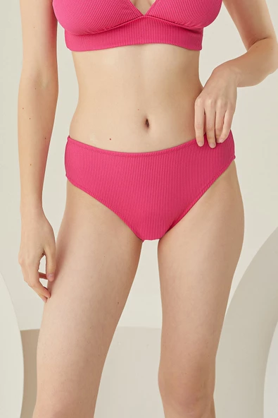 Fuşya Reps Yüksek Bel Tek Alt Bikini