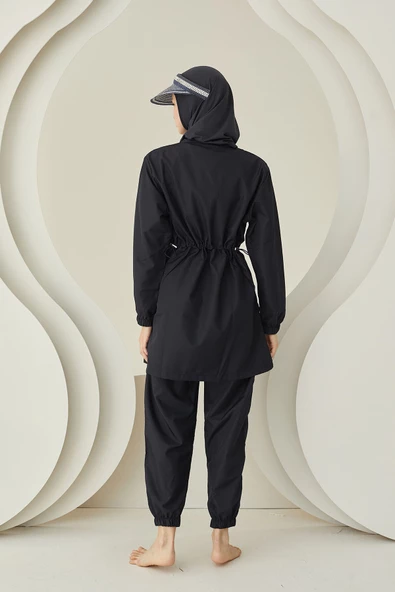 Siyah Plain Pattern Tesettür Mayo - Resim 3