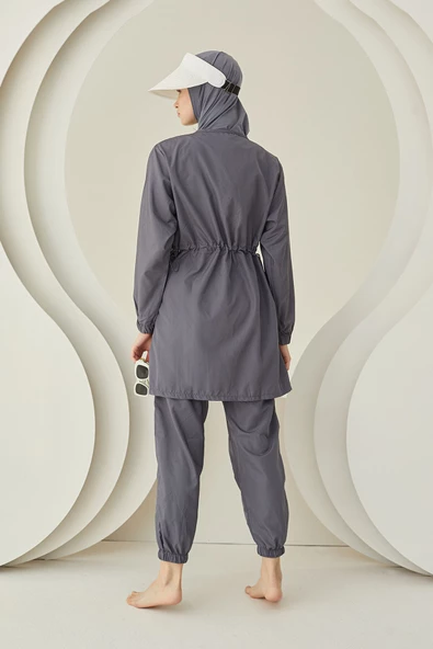 Antrasit Plain Pattern Tesettür Mayo - Resim 3