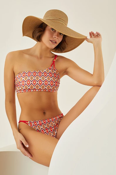 Renkli Sundress Straplez Tek Üst Bikini
