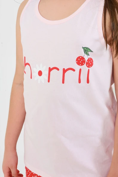 Pembe Cherry Çocuk Şortlu Pijama Takımı - 2
