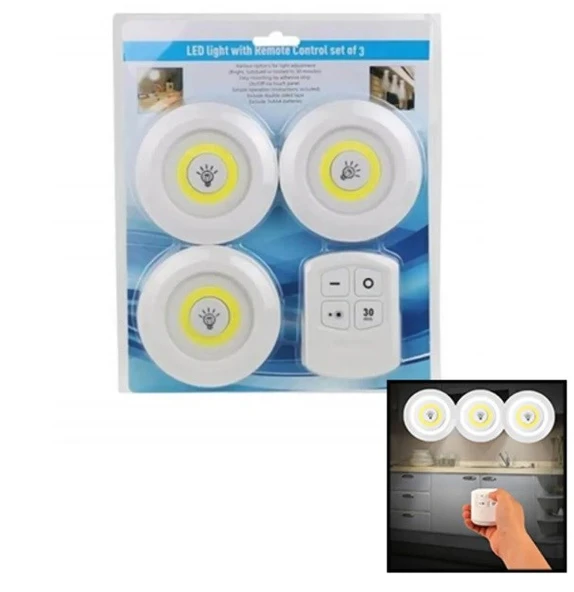 Uzaktan Kumandalı Dokunmatik Pilli Led Spot Lamba 3 Lü Set Mutfak Gardorap Dekoratif Led Lamba - 2