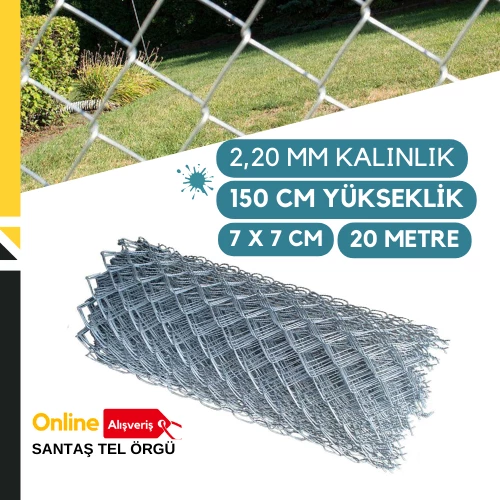2.20mm Kalınlık 7x7 Göz (1,5mt -20mt ) Galvanizli Helezon Bahçe Çit Tel Örgü - 2