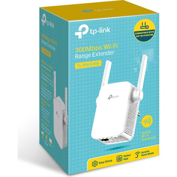 TP-Link TL-WA855RE, N300 Mbps, 2 Harici Anten ve 1 Ethernet Bağlantı Noktalı Wi-Fi Güçlendirici Wi-Fi 4 Menzil Genişletici ''OUTLET''