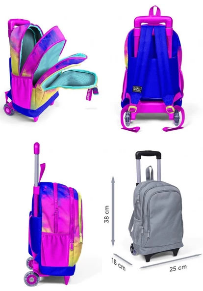 Coral High Işıklı Tekerlekli Renkli Batik Çekçek Okul Çantası - Kız Çocuk - Resim 2