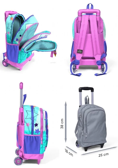 Coral High Işıklı Tekerlekli Turkuaz Pembe Dondurmalı Kedi Çekçek Okul Çantası - Kız Çocuk - 2