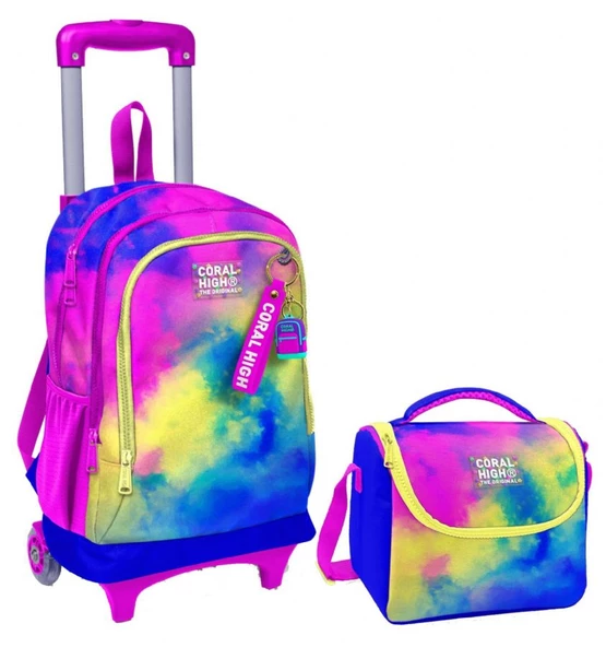 Coral High Renkli Batik Işıklı Tekerlekli Okul Çantası ve Beslenme Seti - Kız Çocuk ürün görseli