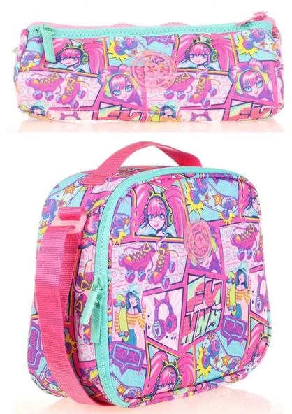 Kaukko Kız Çocuk Isı Yalıtımlı Beslenme Çantası ve Kalemlik Seti - Pembe Yeşil ürün görseli