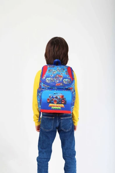 Kaukko Kids Mavi Kırmızı Kamyon Erkek Çocuk Okul Sırt Çantası - Benzersiz Tasarım - Resim 4