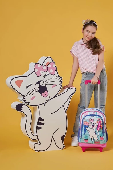 Coral High Işıklı Tekerlekli Turkuaz Pembe Dondurmalı Kedi Çekçek Okul Çantası - Kız Çocuk - 3