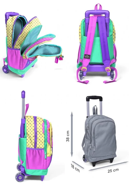 Coral High Sarı Pembe Sevimli Köpek Işıklı Tekerlekli Okul Çantası ve Beslenme Seti - Kız Çocuk - Resim 2