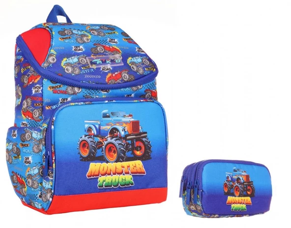 Kaukko Mavi Kırmızı Kamyon Okul Sırt Çantası ve Kalemlik Seti - Erkek Çocuk ürün görseli