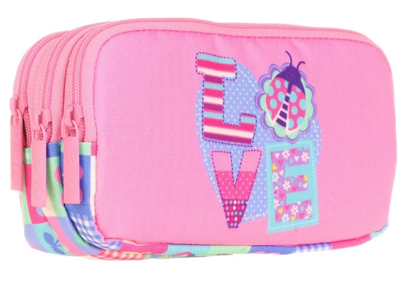 Kaukko Üç Bölmeli Çok Renkli Love Kız Çocuk Kalem Çantası ürün görseli