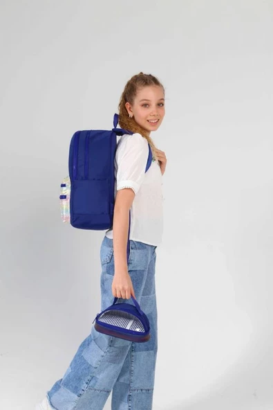 Kaukko Lacivert Okul Sırt Çantası ve Kalemlik Seti - Kız Çocuk - Resim 2