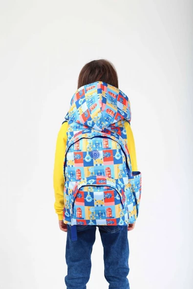 Kaukko Kids Mavi Çok Renkli Robot Erkek Çocuk Okul Sırt Çantası - Yağmurluk Özellikli - Resim 3