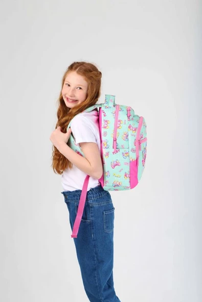 Kaukko Kids Yeşil Pembe Oyun Konsolu Kız Çocuk Okul Sırt Çantası - Resim 3