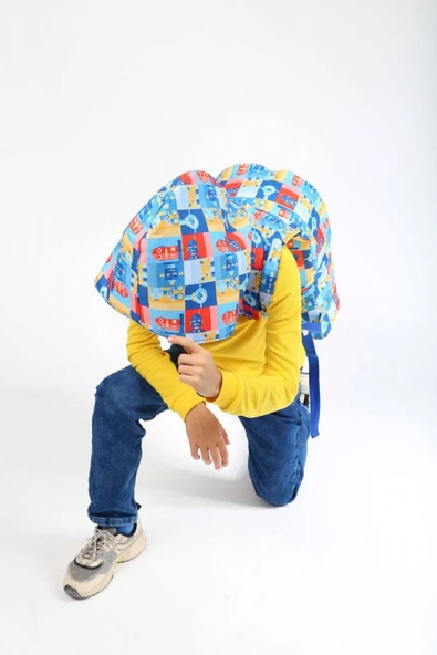 Kaukko Kids Mavi Çok Renkli Robot Erkek Çocuk Okul Sırt Çantası - Yağmurluk Özellikli - Resim 2