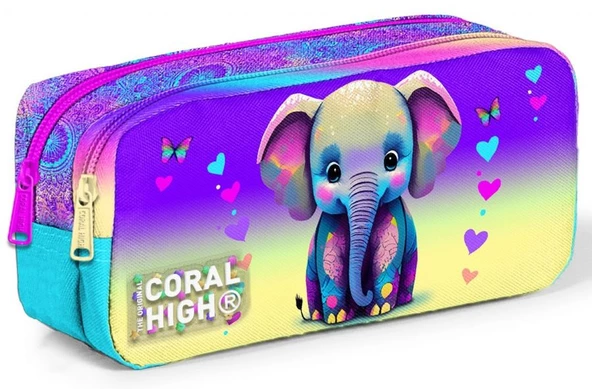 Coral High Kız Çocuk Üç Gözlü İlkokul Çanta Seti - Pembe Turkuaz Fil Desenli - 4