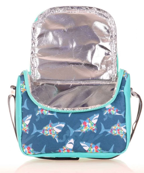 Kaukko Erkek Çocuk Isı Yalıtımlı Beslenme Çantası ve Kalemlik Seti - Mavi Turkuaz Jaws - Resim 2