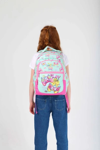 Kaukko Kids Yeşil Pembe Oyun Konsolu Kız Çocuk Okul Sırt Çantası - Resim 4