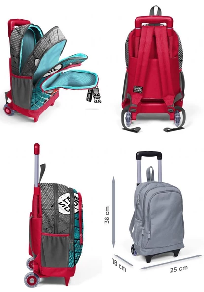 Coral High Işıklı Tekerlekli Gri Nefti Anime Motorsiklet Çekçek Okul Çantası - Erkek Çocuk - Resim 2