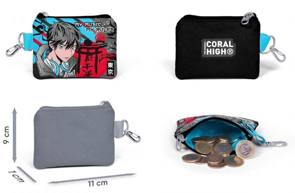 Coral High Siyah Mavi Anime Bozuk Para Cüzdanı - Erkek Çocuk - Resim 2