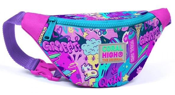 Coral High Kız Çocuk Grafiti Desenli İlkokul Okul Çanta Seti ve Bel Çantası - Resim 5
