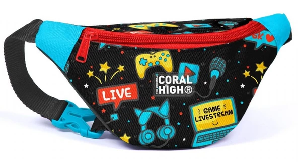 Coral High Siyah Mavi Gamer Baskılı Erkek Çocuk Bel Çantası