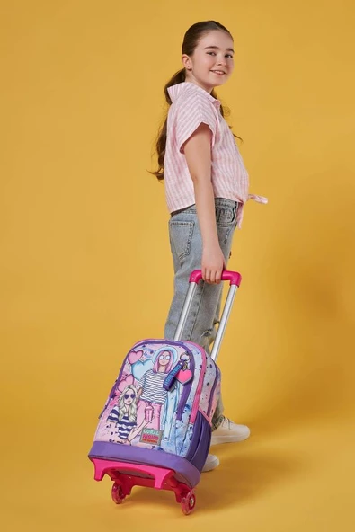 Coral High Işıklı Tekerlekli Pembe Mor Fashion Girl Çekçek Okul Çantası - Kız Çocuk - 3