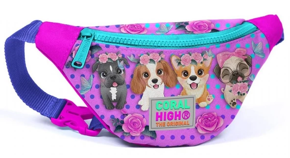 Coral High Kız Çocuk Pembe Köpek Desenli İlkokul Okul Çanta Seti ve Bel Çantası - 5