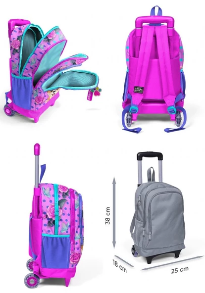Coral High Pembe Köpek Işıklı Tekerlekli Çekçek Çanta ve Kalemlik Seti - Kız Çocuk - Resim 2