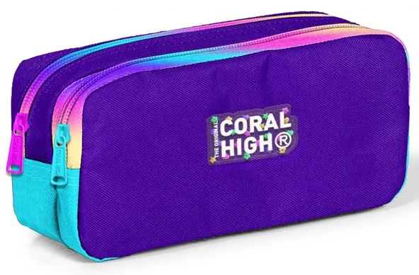 Coral High Üç Gözlü İlkokul ve Ortaokul Çanta Seti - Kız Çocuk - Rainbow Fermuarlı Mor Desenli - 4