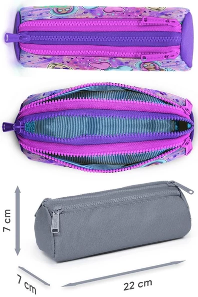 Coral High Pembe Mor Fashion Girl Işıklı Tekerlekli Çekçek Çanta ve Kalemlik Seti - Kız Çocuk - 3