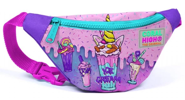 Coral High Kız Çocuk Pembe Mor Dondurma Desenli Beşli İlkokul Okul Çanta Seti - Resim 5